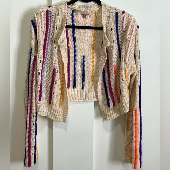 Pilcro Anthropologie Cropped Striped Cardigan Sweater Open Knit - Picture 4 of 9